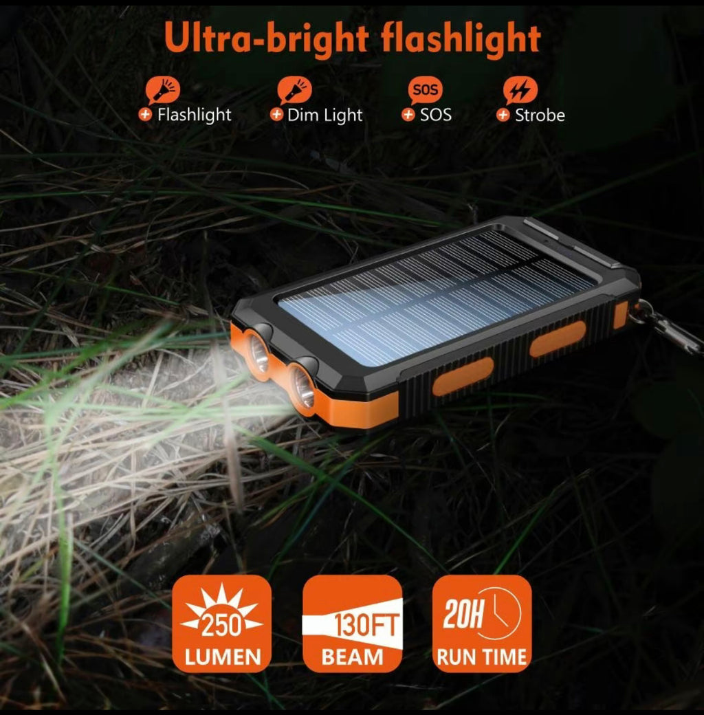 Solar Charger, 8000mAh Portable Solar Power For All Mobile Phones, Waterproof Battery Pack, Outdoor External Backup Power Charger Dual USB 5V Output -LED Flashlight, Perfect For Camping Trips